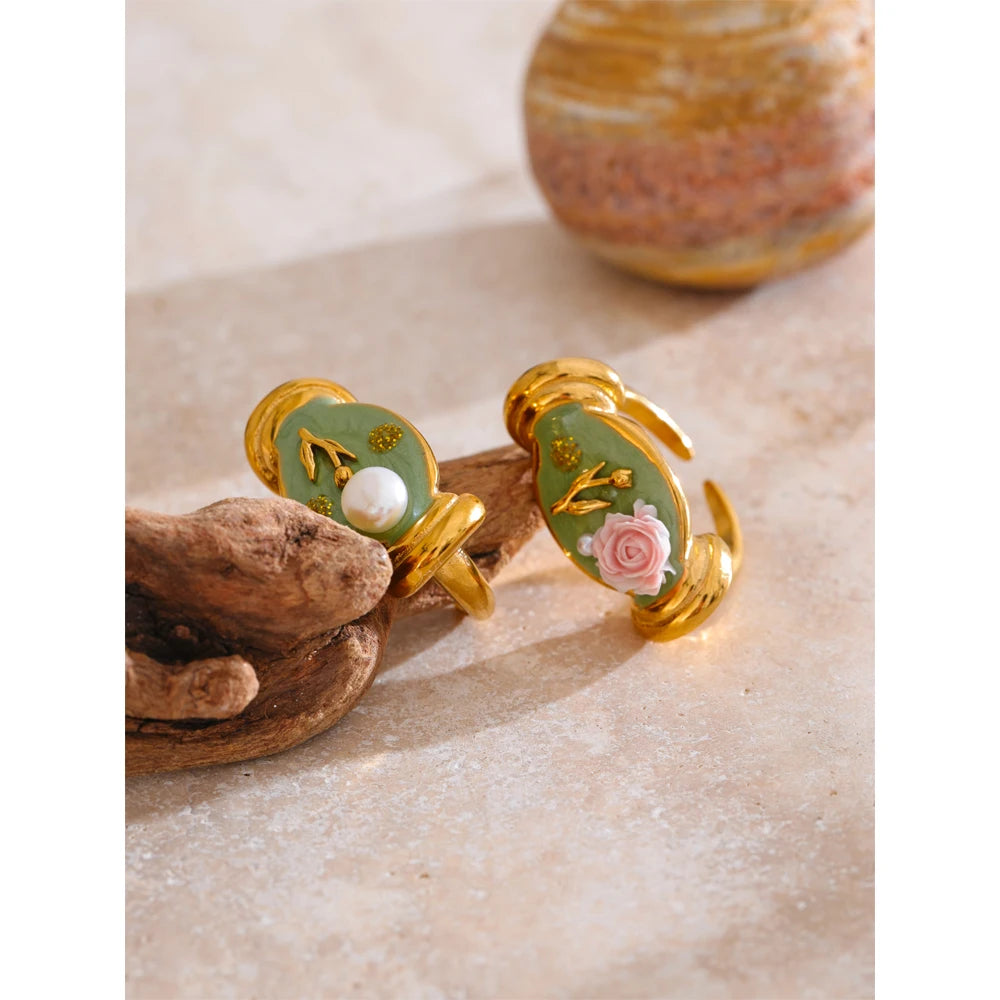 NO:47 Anello in smalto verde
