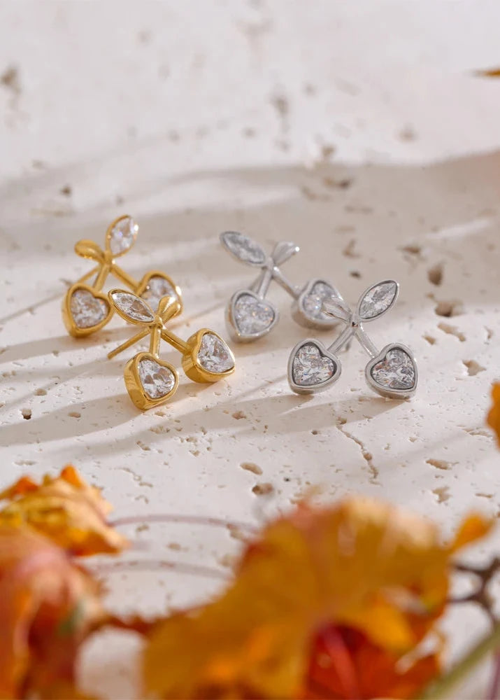 NO:32 Cherry Stud Zirconia Earrings