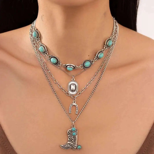 NO:35 Ethnic Blue Stone Necklace