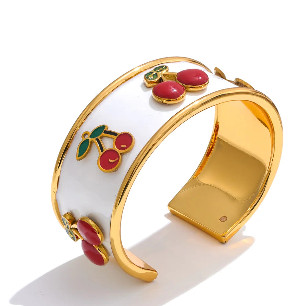 NO:46 White Enamel Cherry Ring
