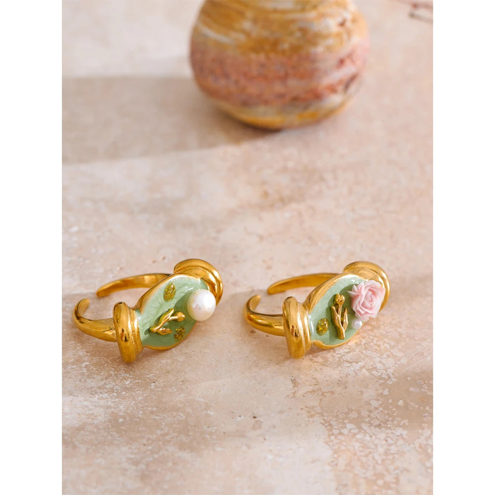 NO:47 Anello in smalto verde