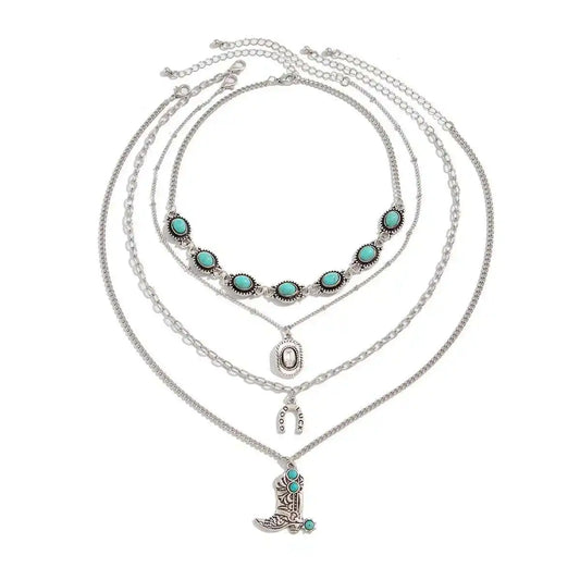 NO:35 Ethnic Blue Stone Necklace