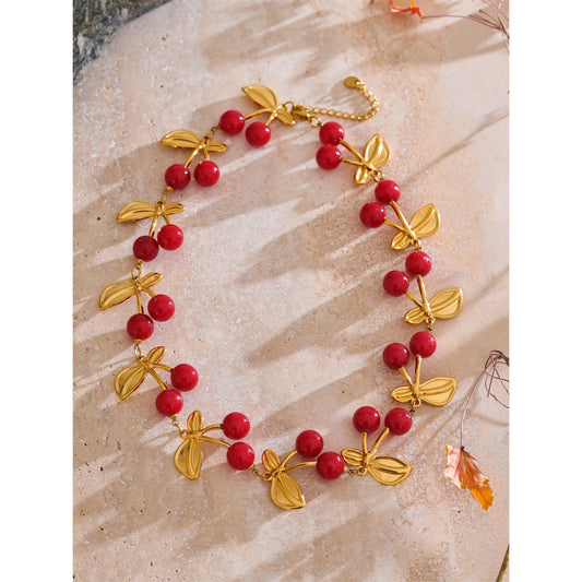 NO:48  Red Resin Cherry Necklace