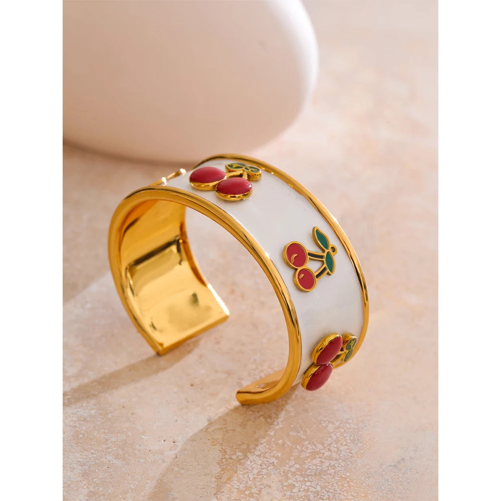NO:46 White Enamel Cherry Ring