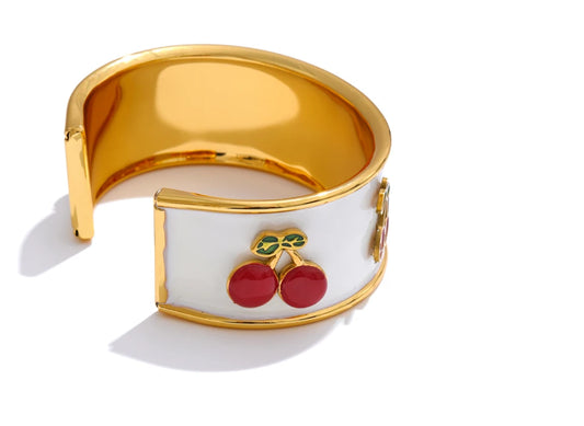 NO:46 White Enamel Cherry Ring