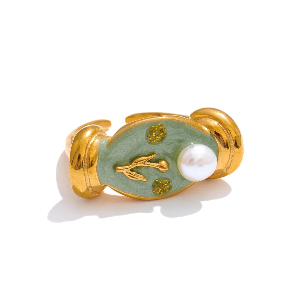 NO:47 Anello in smalto verde