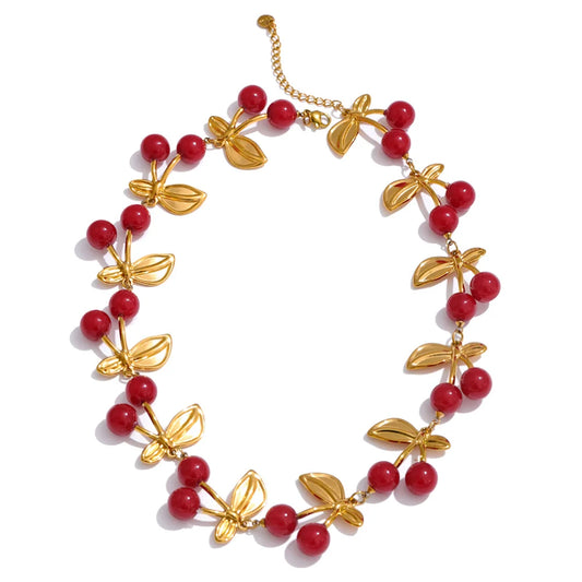NO:48  Red Resin Cherry Necklace