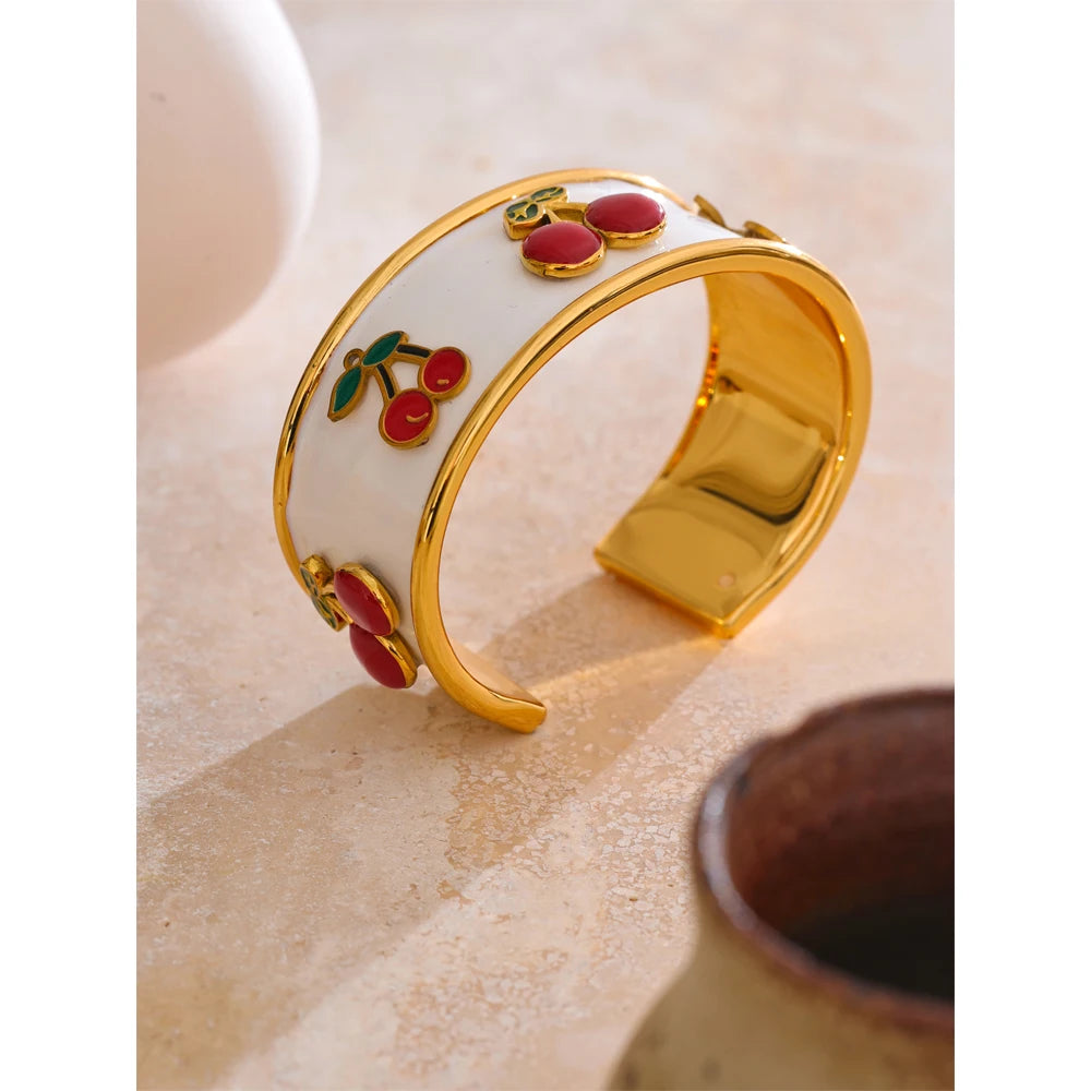 NO:46 White Enamel Cherry Ring